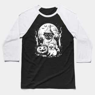 Pug dog Funny Love Horror Halloween Baseball T-Shirt